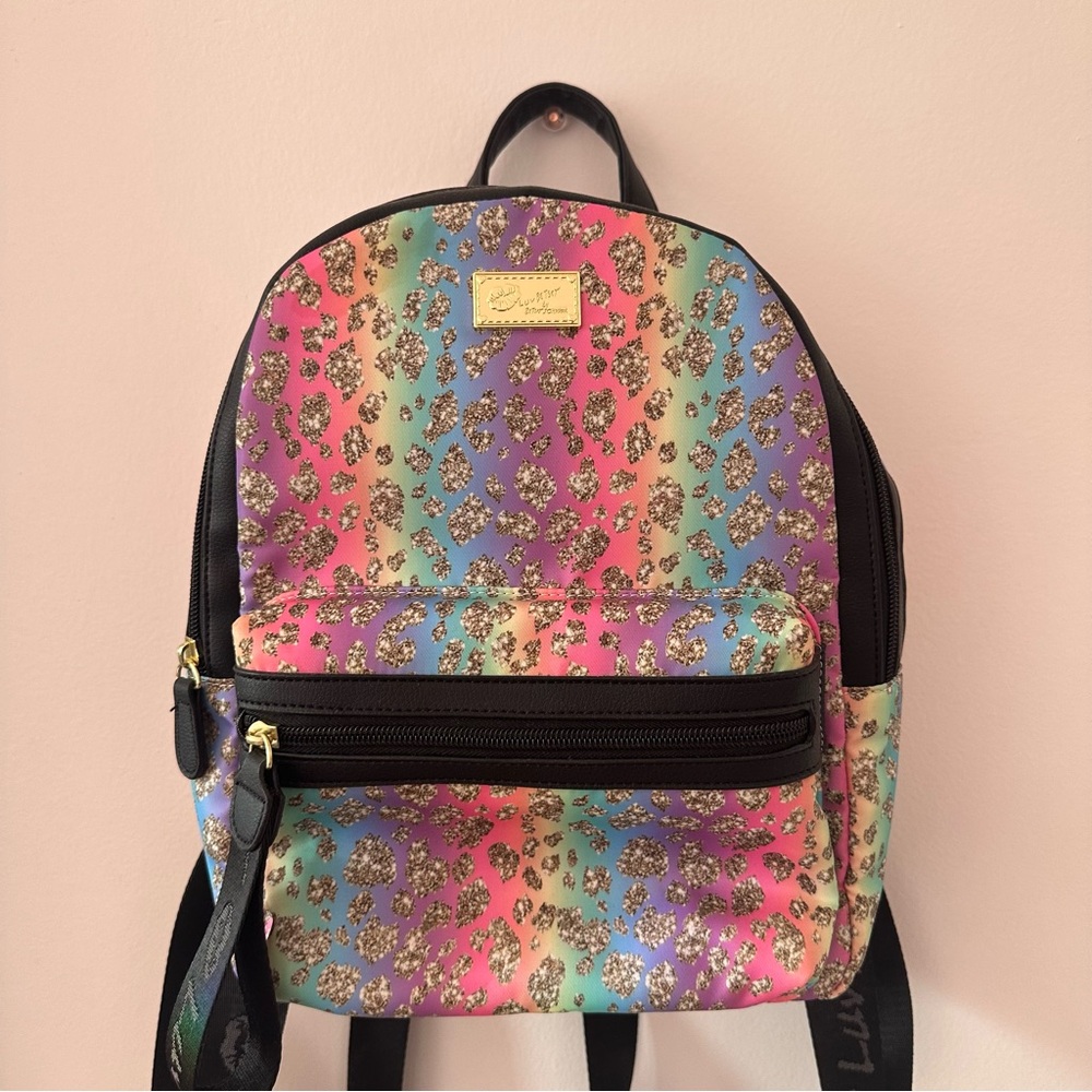 Luv Betsey by Betsey Johnson rainbow cheetah animal print mini backpack LIKE NEW